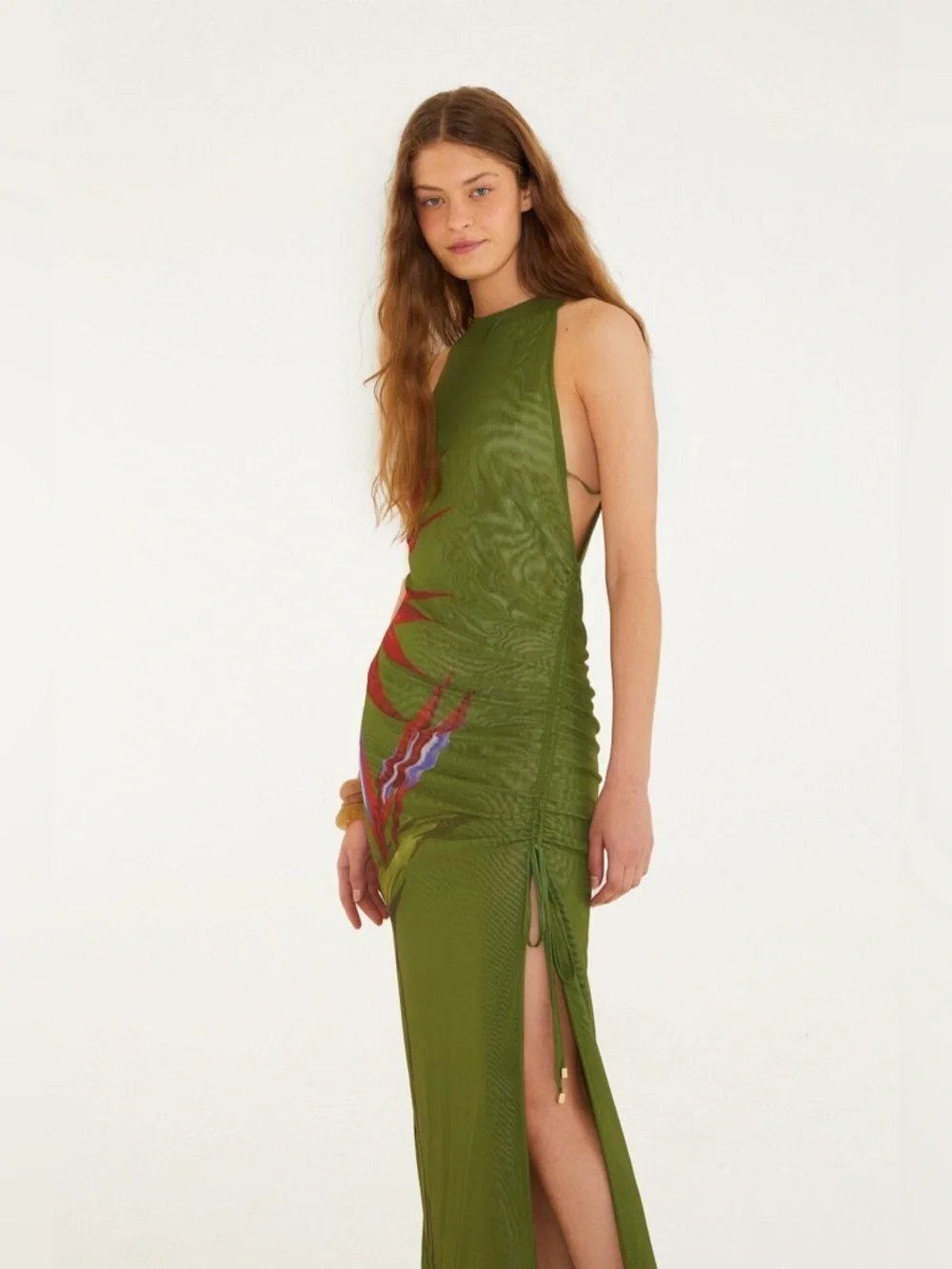 FARM Rio Dark Green Strelitzia Maxi Mesh Cover-up Beachwear Dress Size Small NWT